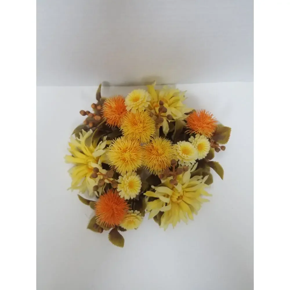 Vintage 70s Yellow and Orange Floral Plastic Candle Ring Summer Autumn 8in